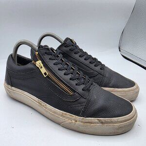 Vans Old Skool Womens Size 8.5 Black Leather Zip Shoes Casual Walking Retro